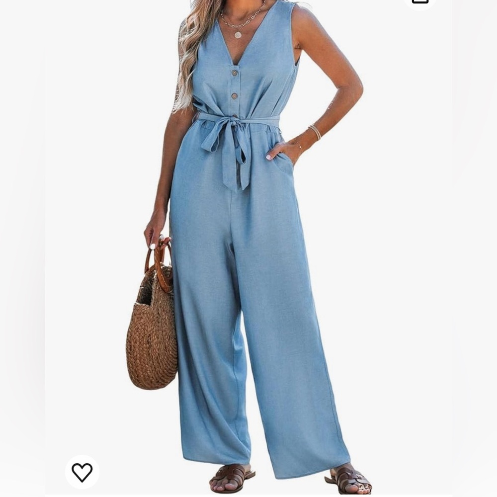 3/$20 CUPSHE Jumpsuits Front Button Tie-Waist Wide Leg Romper Sleeveless V Neck